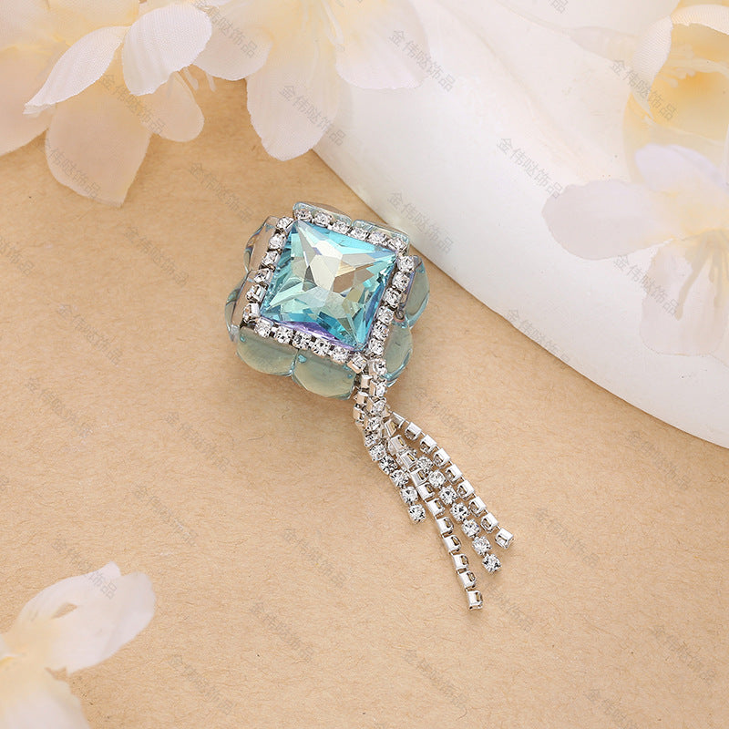 Wholesale 10pcs Acrylic Double Sided Zircon Square Tassel Style Shell Beads